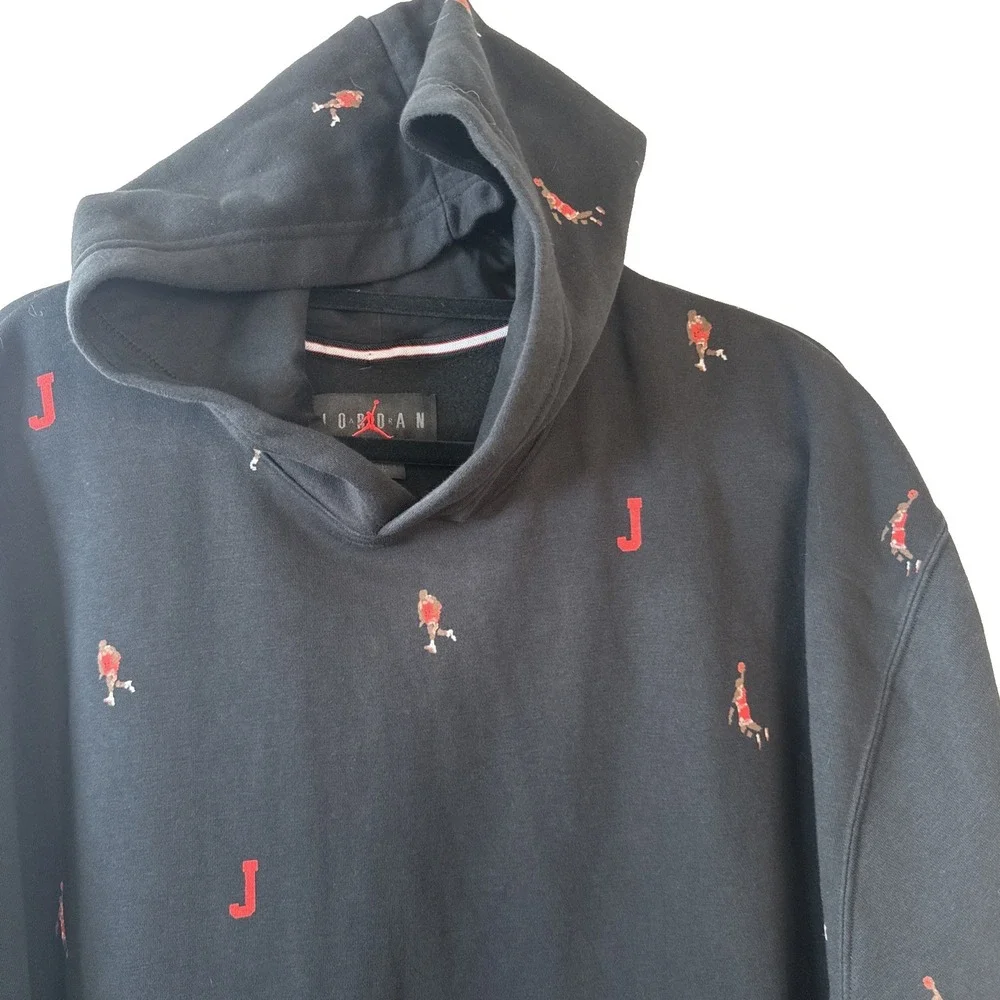 Jordan Hoodie Men XL Black All Over Print Jumpman Pullover Sweatshirt Nike